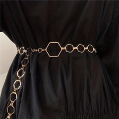 Geometric Gold Metal Waist Chain Belt Adjustable for Women
