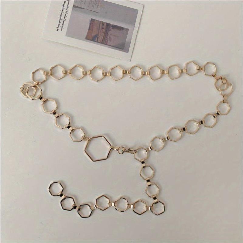 Geometric Gold Metal Waist Chain Belt Adjustable for Women