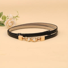 Adjustable PU Leather Belt with Faux Pearl Buckle