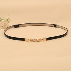 Adjustable PU Leather Belt with Faux Pearl Buckle