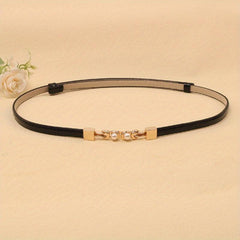 Adjustable PU Leather Belt with Faux Pearl Buckle