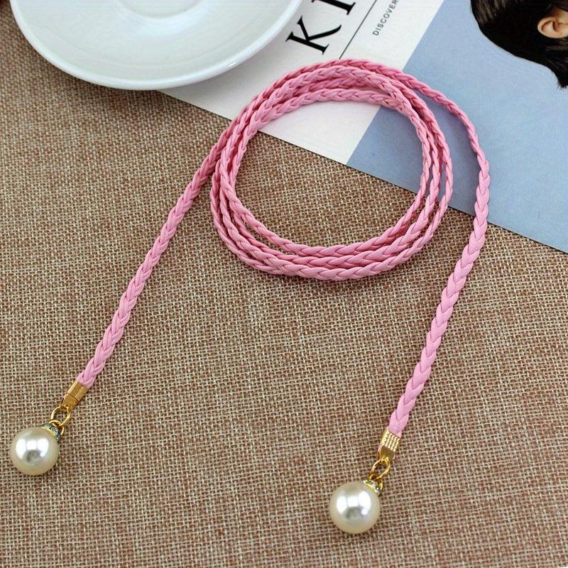 Faux Pearl Pendant Braided Belt for Women