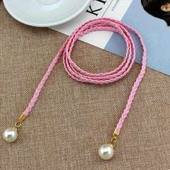 Faux Pearl Pendant Braided Belt for Women