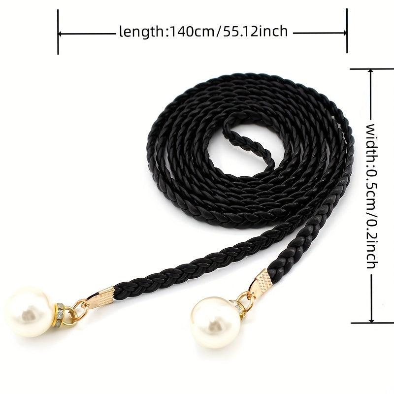 Faux Pearl Pendant Braided Belt for Women