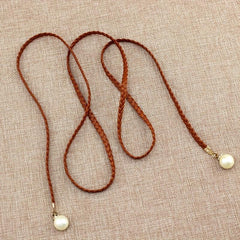 Faux Pearl Pendant Braided Belt for Women