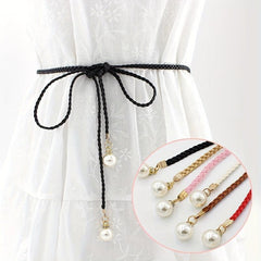 Faux Pearl Pendant Braided Belt for Women
