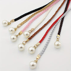 Faux Pearl Pendant Braided Belt for Women