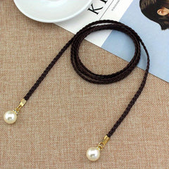 Faux Pearl Pendant Braided Belt for Women