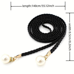 Faux Pearl Pendant Braided Belt for Women