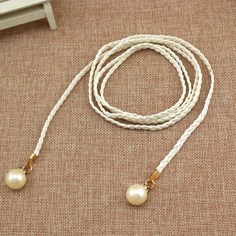 Faux Pearl Pendant Braided Belt for Women