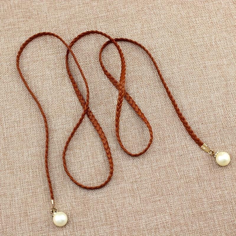 Faux Pearl Pendant Braided Belt for Women