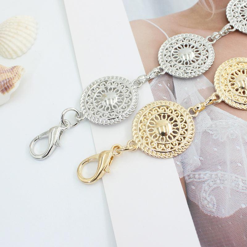 Women's Metal Chain Decoration Dress Belt Hollow Out Leaf Bead Pendant