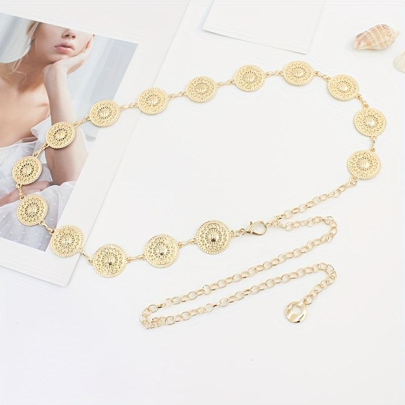 Women's Metal Chain Decoration Dress Belt Hollow Out Leaf Bead Pendant