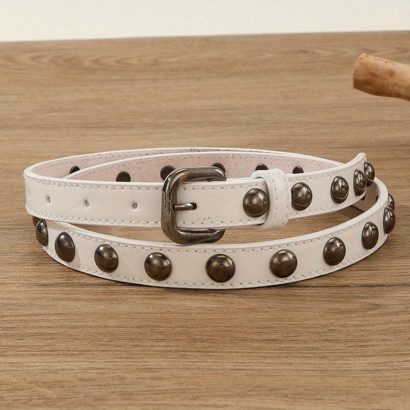Vintage Rivet PU Belt Solid Punk Thin Belt Classic Square Pin Buckle