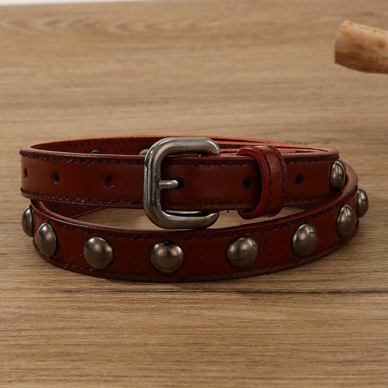 Vintage Rivet PU Belt Solid Punk Thin Belt Classic Square Pin Buckle