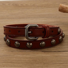 Vintage Rivet PU Belt Solid Punk Thin Belt Classic Square Pin Buckle