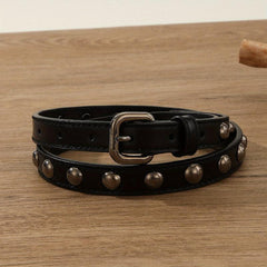 Vintage Rivet PU Belt Solid Punk Thin Belt Classic Square Pin Buckle