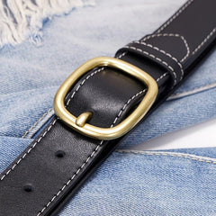 Women's Geometric Buckle Real Leather Cowhide Wide Belt