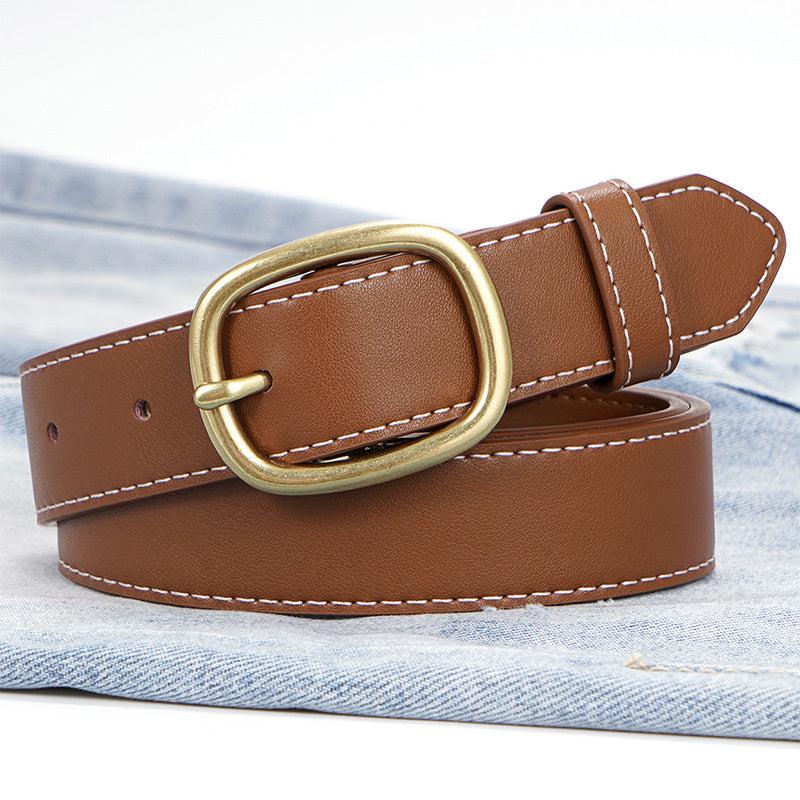 Women's Geometric Buckle Real Leather Cowhide Wide Belt