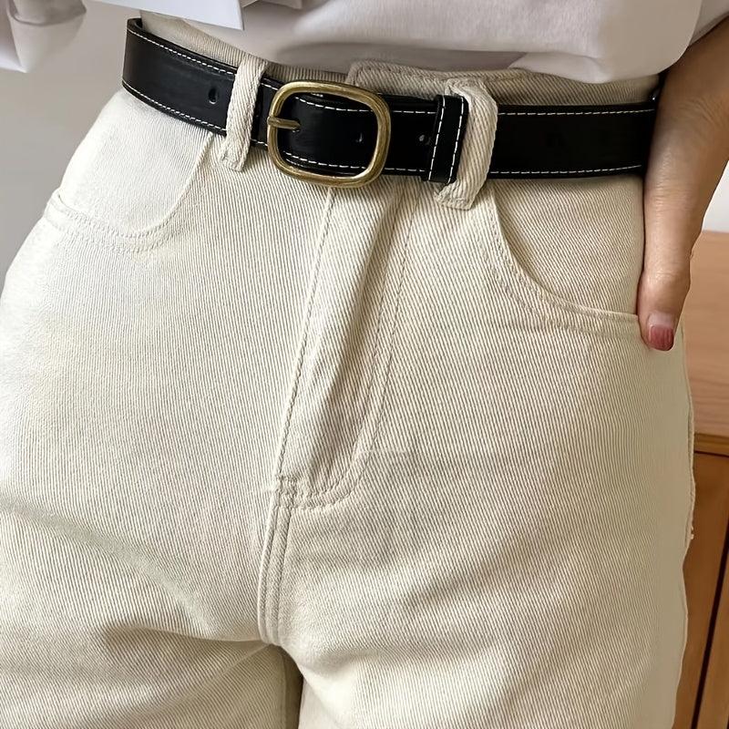 Women's Geometric Buckle Real Leather Cowhide Wide Belt