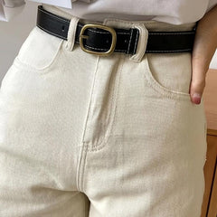 Women's Geometric Buckle Real Leather Cowhide Wide Belt