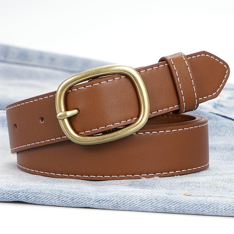 Women's Geometric Buckle Real Leather Cowhide Wide Belt
