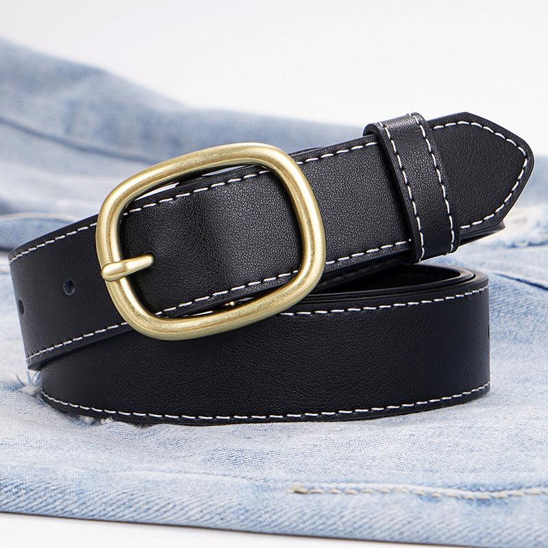 Women's Geometric Buckle Real Leather Cowhide Wide Belt