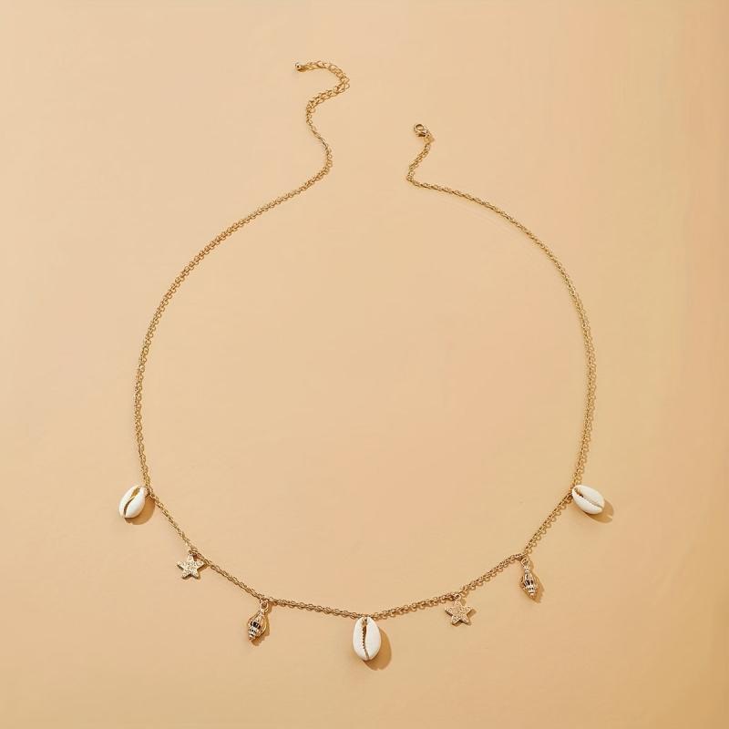 Metal Waist Chain with Shell Conch Starfish Tassel Pendant