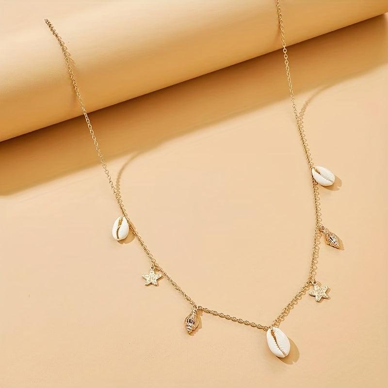Metal Waist Chain with Shell Conch Starfish Tassel Pendant