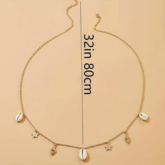 Metal Waist Chain with Shell Conch Starfish Tassel Pendant
