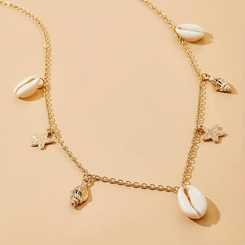 Metal Waist Chain with Shell Conch Starfish Tassel Pendant