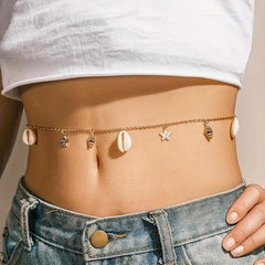 Metal Waist Chain with Shell Conch Starfish Tassel Pendant
