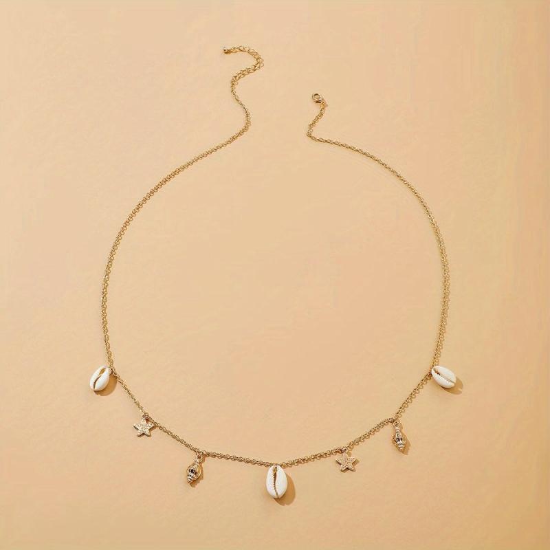 Metal Waist Chain with Shell Conch Starfish Tassel Pendant