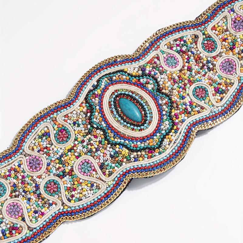 Bohemian Beads Flower Wide Belt Elastic Adjustable Waist Girdle