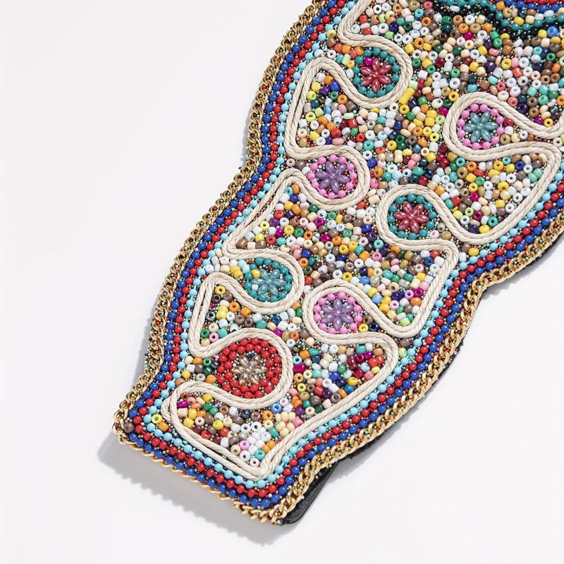 Bohemian Beads Flower Wide Belt Elastic Adjustable Waist Girdle