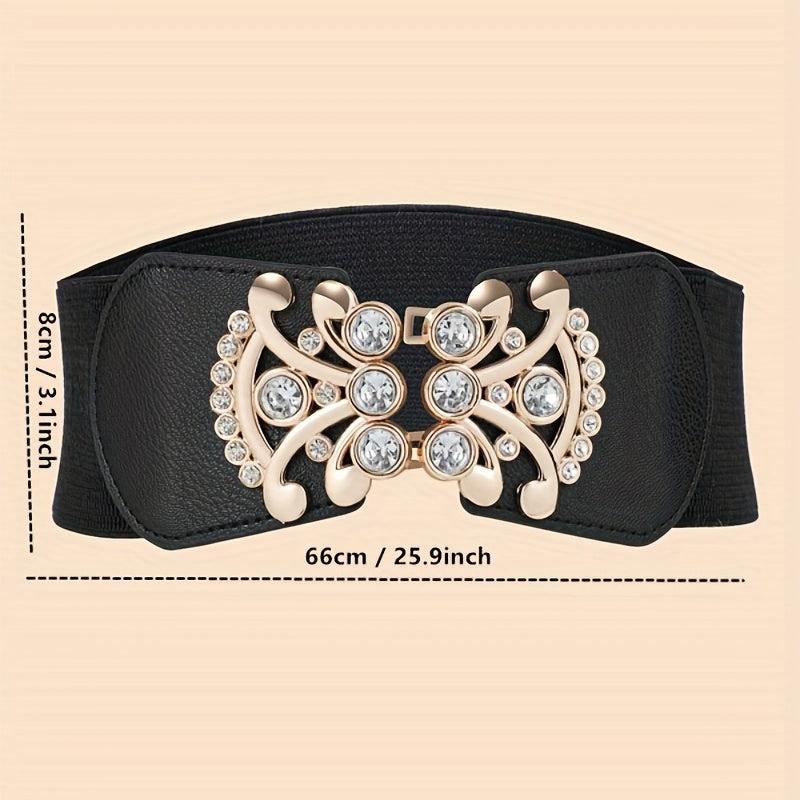 Rhinestone Decor Buckle Belt Elastic Wide Waistband for Women