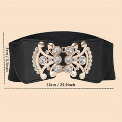 Rhinestone Decor Buckle Belt Elastic Wide Waistband for Women