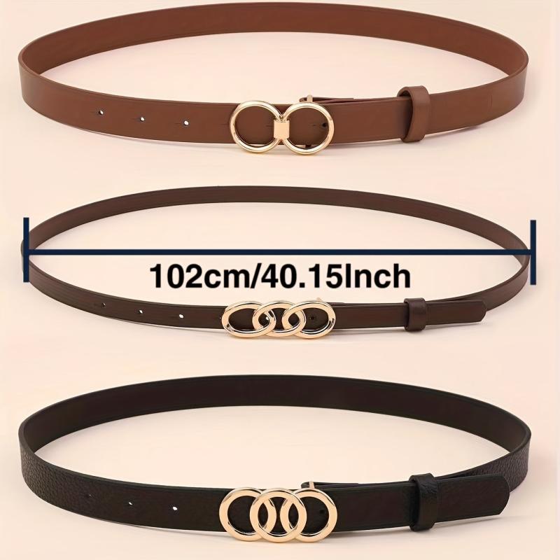 3pcs Ring Knot Buckle Belt Solid Jeans Pants Belt Classic Dress Girdle