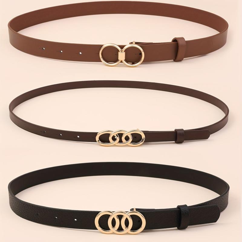 3pcs Ring Knot Buckle Belt Solid Jeans Pants Belt Classic Dress Girdle