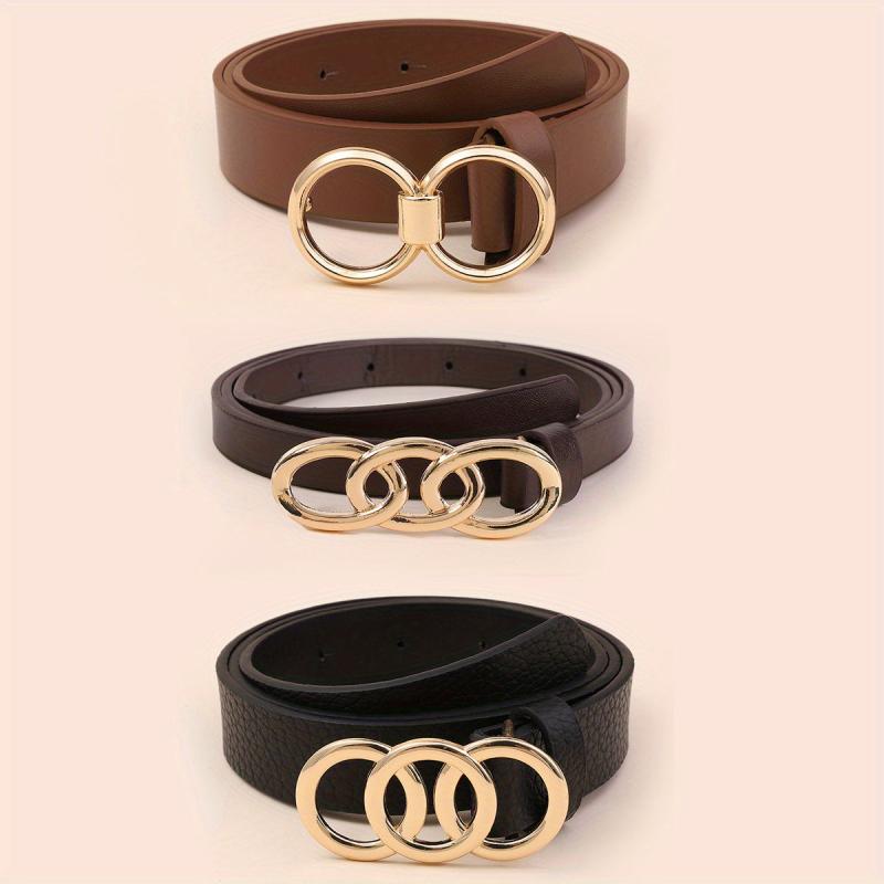 3pcs Ring Knot Buckle Belt Solid Jeans Pants Belt Classic Dress Girdle