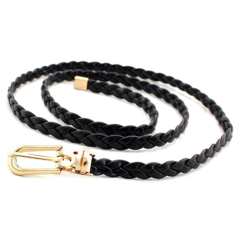 Thin Rope Belt Women's Hand-knit PU Leather Belt
