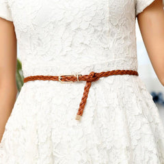 Thin Rope Belt Women's Hand-knit PU Leather Belt