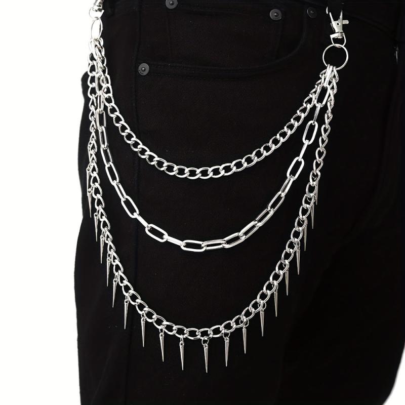 Pocket Chain Pants Trousers Chain Layered Waist Spike Tassel Chain