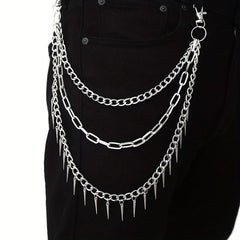 Pocket Chain Pants Trousers Chain Layered Waist Spike Tassel Chain