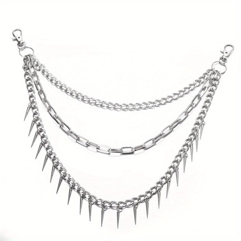 Pocket Chain Pants Trousers Chain Layered Waist Spike Tassel Chain