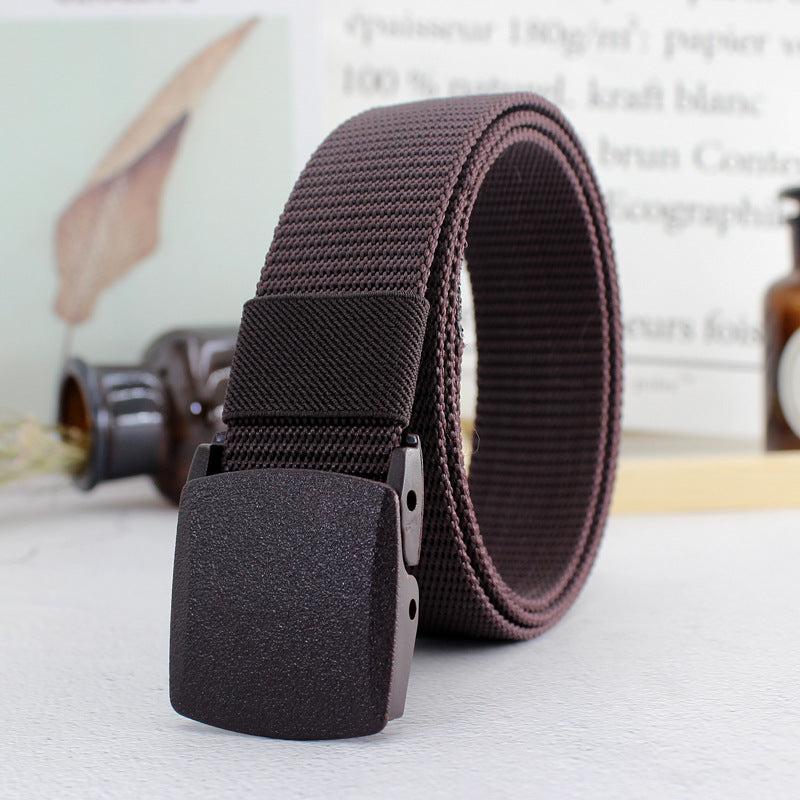 Women Woven Nylon Canvas Belt Plastic Buckle Military Belt