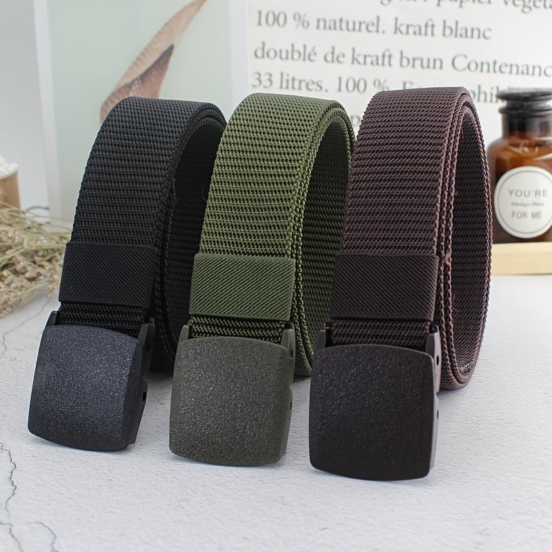 Women Woven Nylon Canvas Belt Plastic Buckle Military Belt