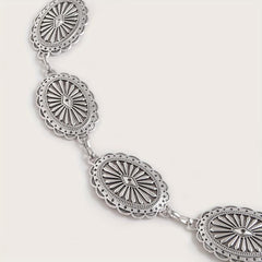 Silvery Hollow Oval Waist Chain Geometric Flower Carved Metal Body Chain
