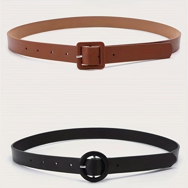2pcs PU Leather Belt Square Round Buckle Classic Jeans Pants