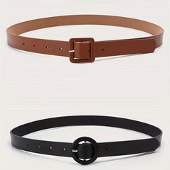 2pcs PU Leather Belt Square Round Buckle Classic Jeans Pants